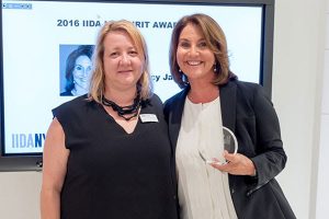 IIDA NY's Katie Battaglia presents Nancy Jackson with the Spirit Award 2016.