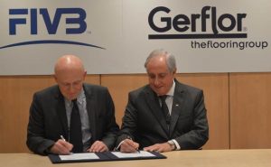 Bertrand Chammas, group chairman and CEO of Gerflor, and FIVB President, Dr. Ary S. Graça F°, sign partnership for 2017-2020.